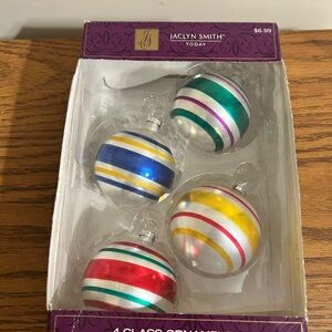 Vintage Jaclyn Smith Set Of Four Striped Glass Ornaments -Velvet Visions